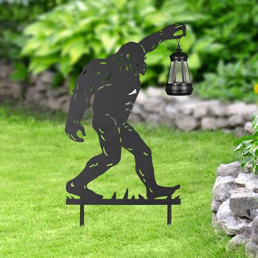 2Pack Solar Outdoor Garden Lights Stakes Solar Metal Bigfoot Lawn Deco Statue Black Bigfoot Patio Garden Decorative Stakes with Lantern Christmas Birthday Gifts for Women Mom and Grandma